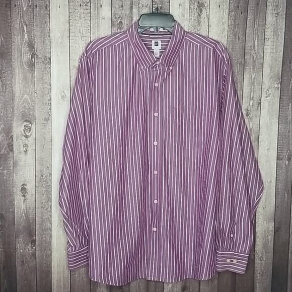 Gap Factory Purple & White Striped Chambray Long Sleeve Button Down Shirt - Picture 2 of 7